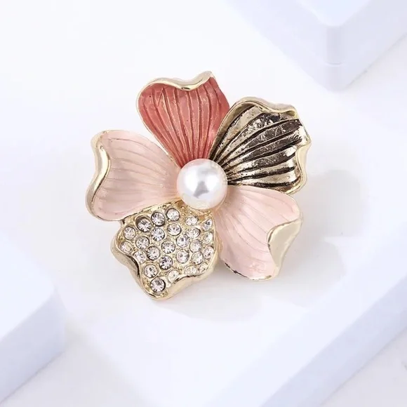 *RAISA* Gold x Pink Pearl Fashion Flower Brooch - Picture 3 of 6